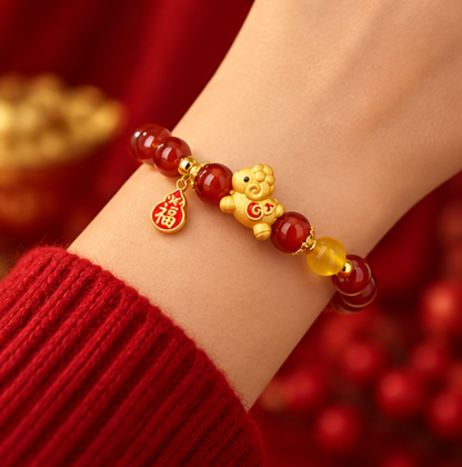 Red Agate Bracelet Year of the Goat 2027 “Attract Wealth and Blessings” · Gold-plated 925 Sterling Silver