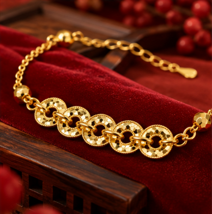 Wu Di Qian Five Emperor Coins Bracelet · 925 Sterling Silver gold-plated