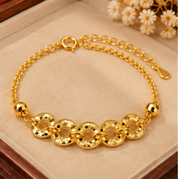 Wu Di Qian Five Emperor Coins Bracelet · 925 Sterling Silver gold-plated