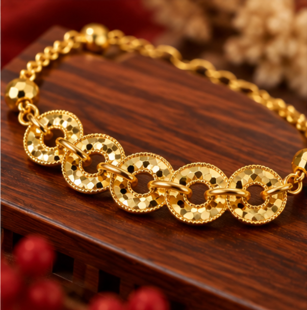 Wu Di Qian Five Emperor Coins Bracelet · 925 Sterling Silver gold-plated