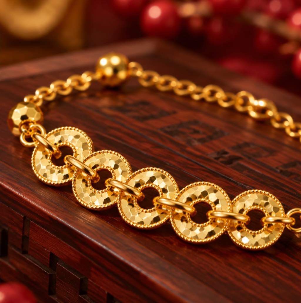 Wu Di Qian Five Emperor Coins Bracelet · 925 Sterling Silver gold-plated