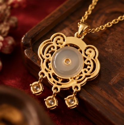 Píng’ān Suǒ Peace Lock Necklace with Chalcedony · 18k Gold-Plated 925 Sterling Silver