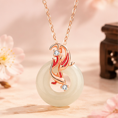 Collier Koi avec Píng’ān Kòu en jade de Hetian · Argent 925 doré à l'or rose