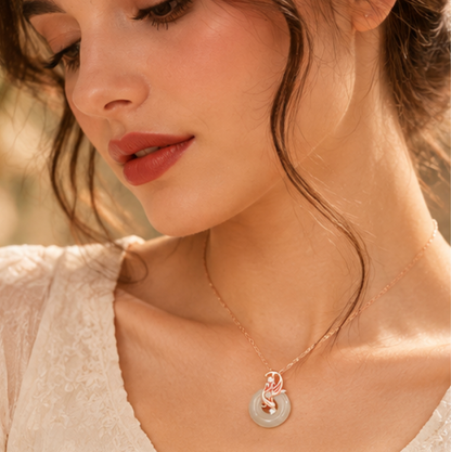 Collier Koi avec Píng’ān Kòu en jade de Hetian · Argent 925 doré à l'or rose