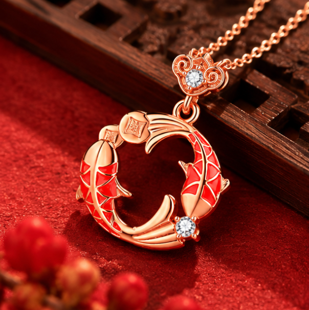 Collar Doble Koi con Ruyi 如意 · Plata 925 en Oro Rosa