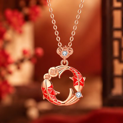 Collar Doble Koi con Ruyi 如意 · Plata 925 en Oro Rosa