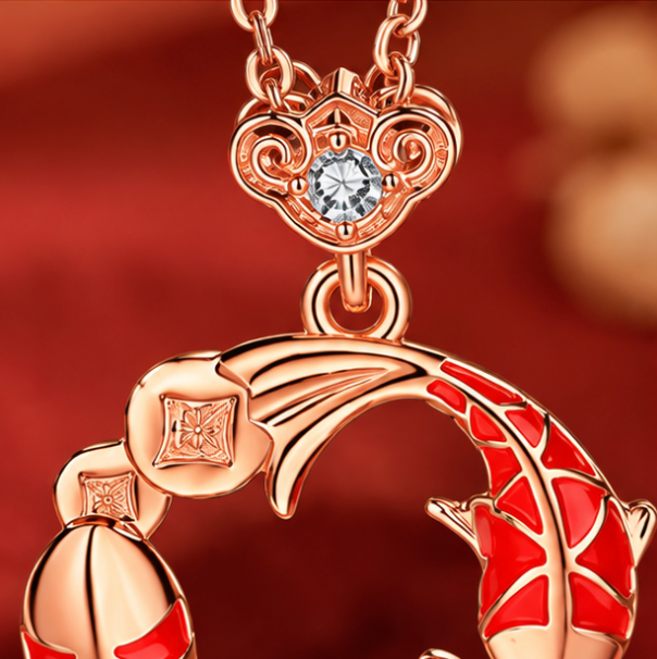 Collar Doble Koi con Ruyi 如意 · Plata 925 en Oro Rosa