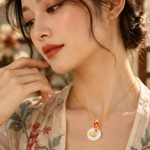 Koi Necklace with White Chalcedony Píng’ān Kòu · Gold-plated 925 Silver