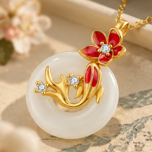 Koi Necklace with White Chalcedony Píng’ān Kòu · Gold-plated 925 Silver