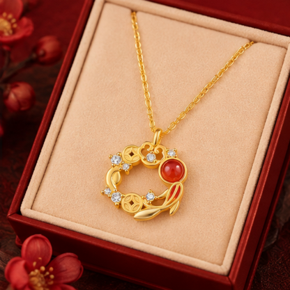 Collar Ruyi 如意 con Ágata Roja y Monedas Chinas · Plata 925