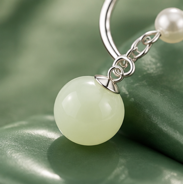 Collar “Serenidad” de Jade de Hetian y Perlas de Concha · Plata 925