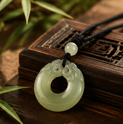 Colgante Pixiu 貔貅 con Píng’ān Kòu de Jade de Hetian