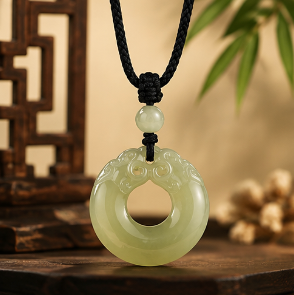Colgante Pixiu 貔貅 con Píng’ān Kòu de Jade de Hetian
