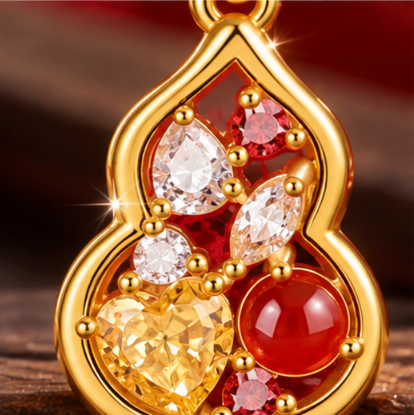 Collar Hulu 福禄 con Ágata Roja y Circonitas · Plata 925 bañada en oro