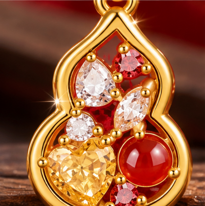 Collar Hulu 福禄 con Ágata Roja y Circonitas · Plata 925 bañada en oro
