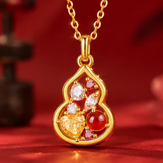 Collar Hulu 福禄 con Ágata Roja y Circonitas · Plata 925 bañada en oro