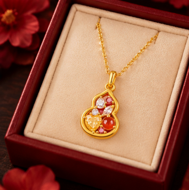 Collar Hulu 福禄 con Ágata Roja y Circonitas · Plata 925 bañada en oro