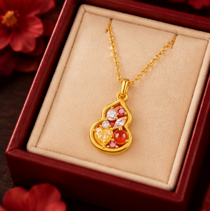 Collar Hulu 福禄 con Ágata Roja y Circonitas · Plata 925 bañada en oro