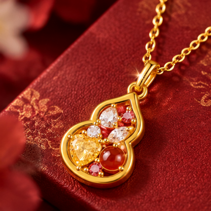 Collar Hulu 福禄 con Ágata Roja y Circonitas · Plata 925 bañada en oro