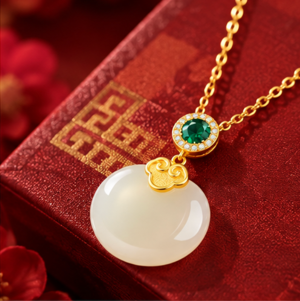 Collar de Jade de Hetian con Motivo Ruyi · Plata 925 bañada en oro