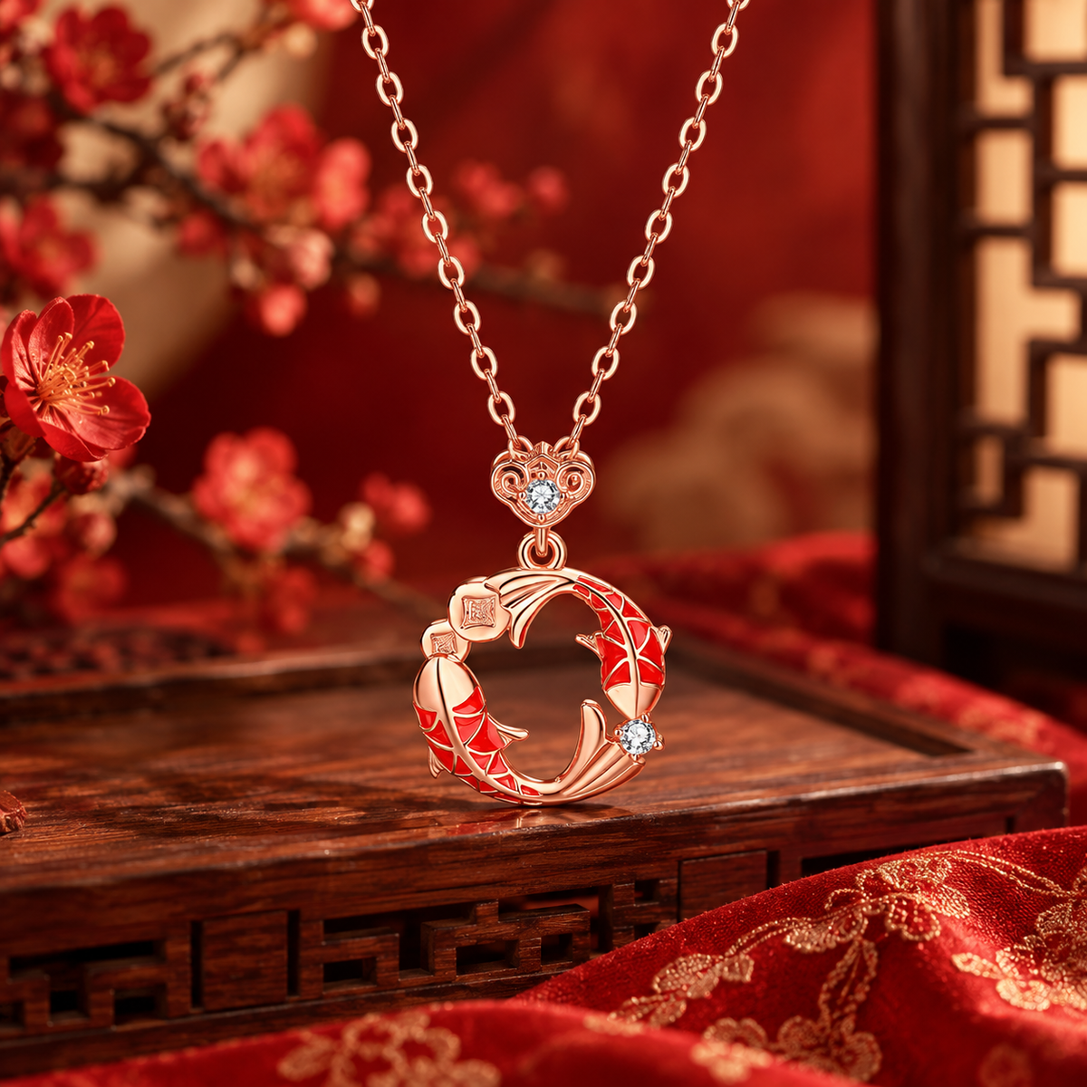 Collar Doble Koi con Ruyi 如意 · Plata 925 en Oro Rosa