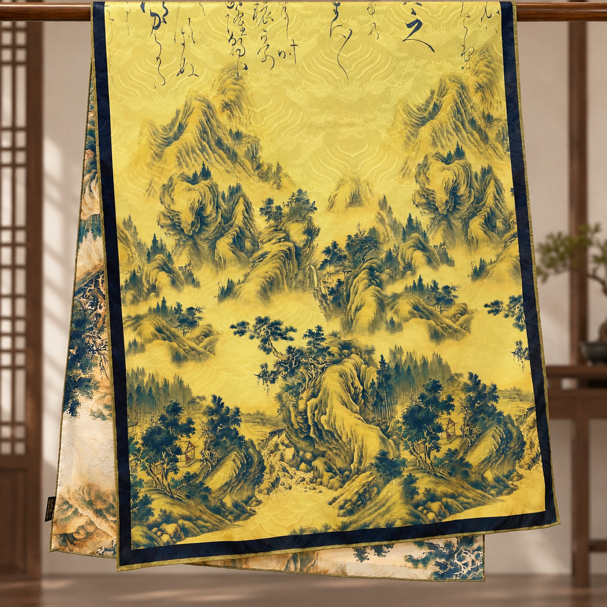 Pañuelo Reversible “Montañas Doradas” · Poliéster · 180 × 70 cm