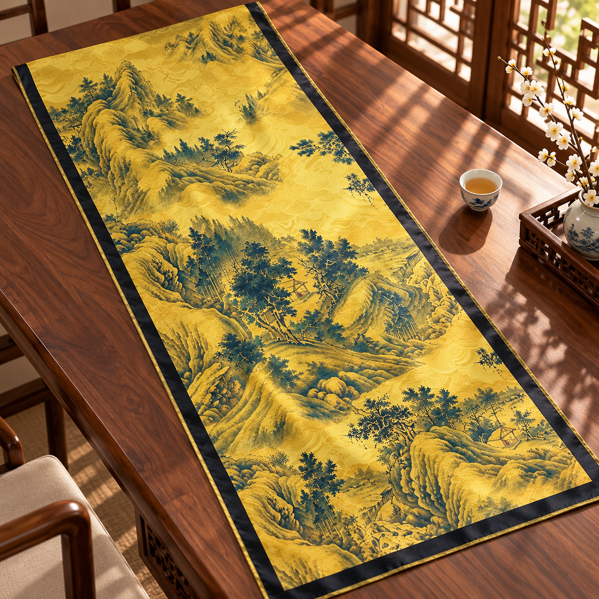 Pañuelo Reversible “Montañas Doradas” · Poliéster · 180 × 70 cm